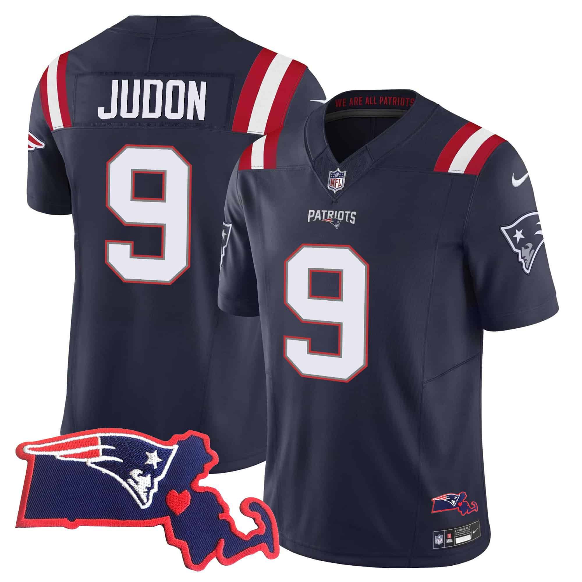Men New England Patriots #9 Judon Dark blue 2024 Nike Patch Vapor Limited NFL Jersey style 1